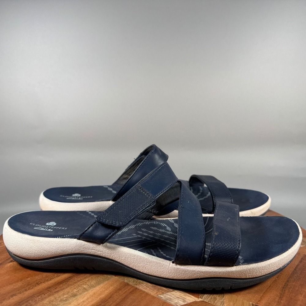 Clarks Cloudsteppers Mira‎ Tide Navy Blue Comfort Sandals Womens 11 M